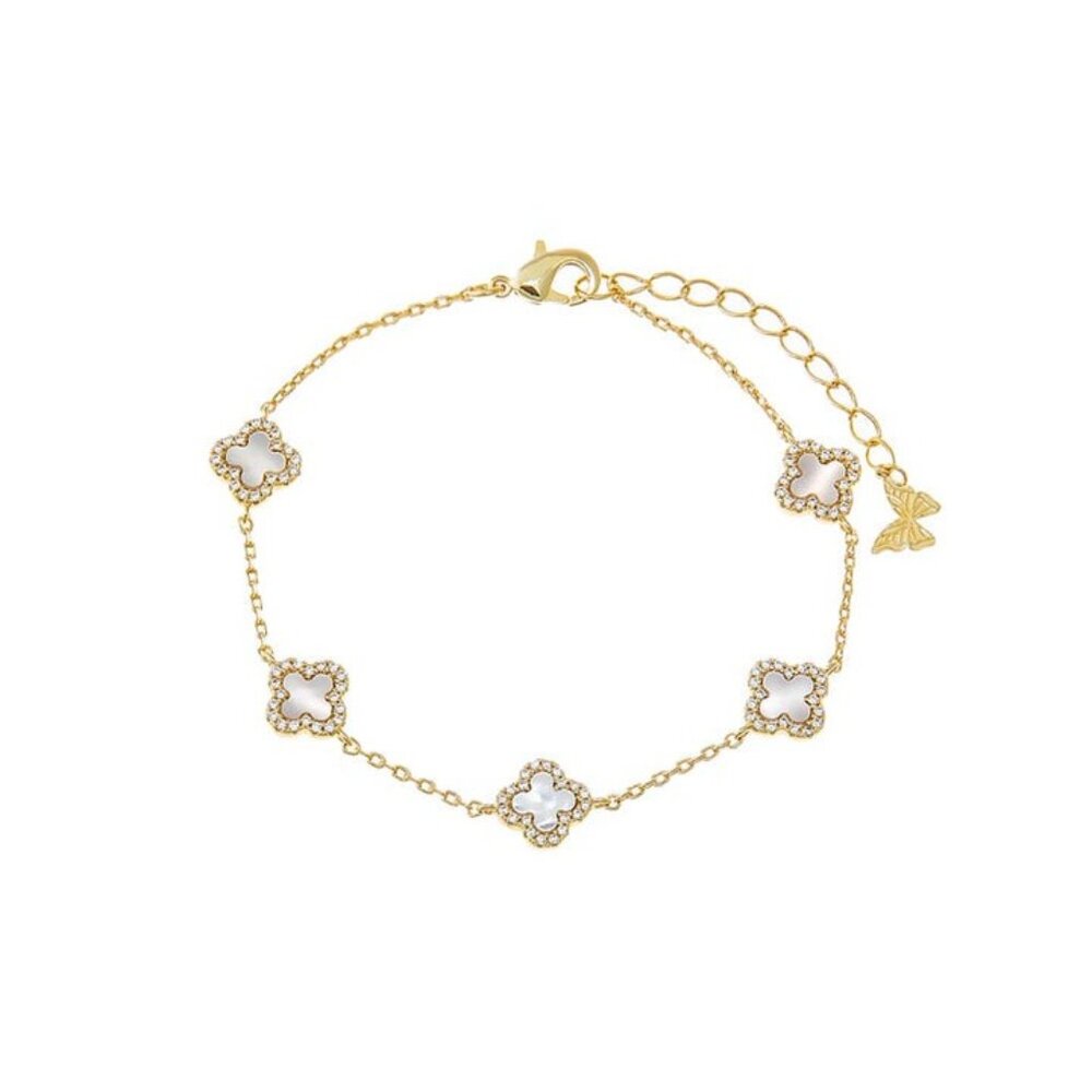 By Adina Eden Mini Multi Pave Outlined Colored Clover Bracelet Mother Of Pearl